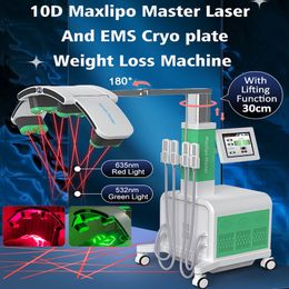 CE Certification 10D Lipo Laser Fat Removal Machine Red Green Light Cold Laser Weight Loss Body Contouring Device 4 EMS Cryotherapy Pads EMSlim Muscle Stimulation