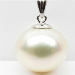 15-16MM NATURAL SOUTH SEA WHITE PERFECT ROUND Shell PEARL PENDANT 14k WHITE GOLD239T