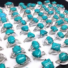 Whole 50pcs Mix Styles Colorful Turquoise Stone Rings for women Ladies Fashion Jewelry Ring Brand New313R