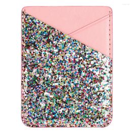 Fashion Accessories Phone Card Holder Multifunctional Stick On Back PU Leather Bag Universal Solid Pouch Case Sequins Decoration Wallet