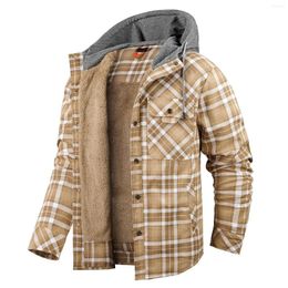 Men's Jackets Autumn Winter Men Warm Fleece Thick Coats Fashion Hoodie Collar Plaid Jacket Coat Male Outerwear Casual Tops