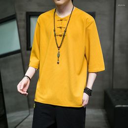Мужские футболки M-5XL, рубашка больших размеров, летняя блузка с короткими рукавами в традиционном китайском стиле для мужчин, винтажная одежда