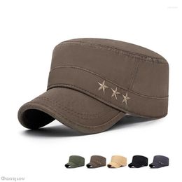 Berets Embroidery Stars Flat Top Caps Summer Sunscreen Sun Hat Women Men's Cadet Vintage Washed Cotton Military Army Hats
