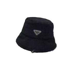Fashion wide brim hat hat designer hat plush fisherman hat P triangle mark autumn ins versatile korean warm pot hat womens lamb fleece brand hat for woman