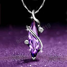 New Silver Colour Necklace Crystal Purple Pendant Necklace For Woman Charm Jewelry Gift