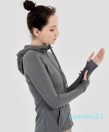 Women Sport Jacket Zipper Yoga Coat Quick Dry Cardigan Hooded Fitness Running Sportwear Gym Workout Tops Girl Elastic Jogging