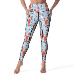 Active Pants Cheerful Lobsters Leggings With Pockets Animal Print Design Yoga Push Up Gym Legging Vintage Elastic Sports Tights