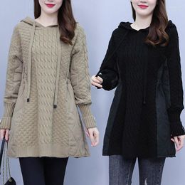 Women's Sweaters Autumn Winter Splicing Cotton Padded Clothes Sweater Women Long Sleeves Hooded Loose Knitted Coat Female Pullovers