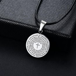 Pendant Necklaces Modyle 2021 Leather Chain Silver Colour Cross Prayer Necklace For Man The 's Catholic Jewellery Whole313i