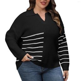 Women's Sweaters Pullover Woven Sweater Large Size Autumn And Winter Patchwork Striped Collar Men Sweat Shirts