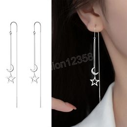 Korean Fashion Long Ear Chain Earrings Tassel Hollowed Out Star Moon Earrings For Women Ear Line Trendy Lucky Gift Jewelry