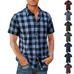 Men's Casual Shirts Men Clothing 2023 Spring Autumn Plaid Short Sleeve Shirt Retro Youth All-match Top Coat US Size