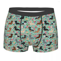 Underpants Men Dachshund Floral Vintage Florals Dog Boxer Briefs Shorts Panties Breathable Underwear Animal Male Sexy S-XXL