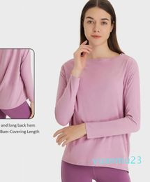 Back In Action Long Sleeve Shirt Women Yoga Tops BumCovering Length Sweatshirts Fitness TeeShirt Soft Relaxed Fit Top Casual