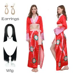 Anime Han Cosplay Costumes Boa Han Sexy Empire Red Kimono Skirts Wig Earring Halloween Costumes for Women Girlscosplay
