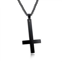 Male Black St Peter's Inverted Cross Pendant Necklace for Men Stainless Steel Choker Crux de Sanctus Petrus Jewellery Men Neckl267J