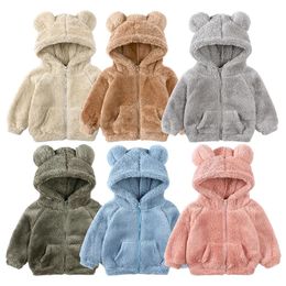 Down Coat Baby Winter Soft Plush Thickened Jacket for Boy Girl Cartton Bear Ear Hooded Coats Lamb Fleece Children Clothing Sweatshirt 231007