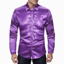 Men's T Shirts Regular 70s Disco Metallic Sequins Long Sleeve Button Down Dress Flattering Tees Men