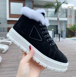 women High top thick bottom lace up snow boots Winter Warm sexy luxury fashion brand classic design Frosted leather Suede High-end Girl Model Couple warm snow boot