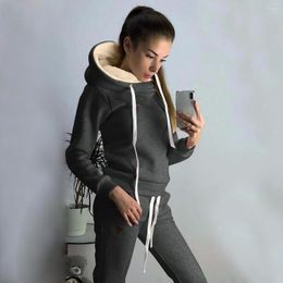 Women's Two Piece Pants Autumn And Winter Thickened 2 Set Turtleneck Solid Colour Pullover Hoodies Drawstring Elastic Waist Long Tracksuit