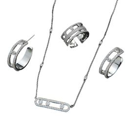 Necklace Messis Designer Luxury Fashion Women European Style Paper Clip Sliding Zircon Necklace Circle Earring Ring Set Perfect For Girls' Holiday Gifts