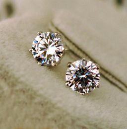 Women men unisex classic CZ diamond stud earrings 18k white gold plated hearts and arrows post earrings CZ size 3mm to 10mm1812785