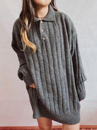 Women's Sweaters Autumn Winter Thickening For Women 2023 Turn-down Collar Three Buttons Stripe Knitwear Ladies Lapel Pullovers