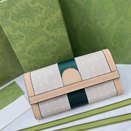 Classic Letter Wallet Women Clutch Men Bag Gold Hardware Letter Buckle Flap Purse Internal Zipper Pocket Card Package High Quality Long Wallet Genuine Leather