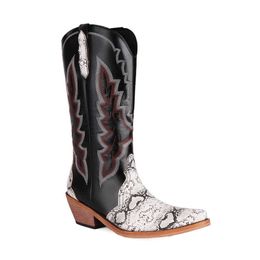40-48 Large Autumn/Winter Women's Boots Snake Pattern Embroidered Western Denim Boots High Sleeve Boots H325 231003