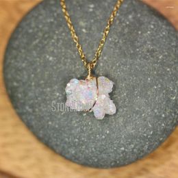 Pendant Necklaces NM42481 Angel Aura Druzy Clear Crystal Quartz Free Form With Chain Wire Wrapped Necklace