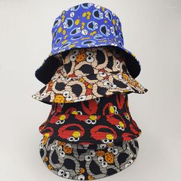 Berets INS Lovely Cartoon Print Summer Sun Hat Reversible Bucket For Men Women Cotton Bob Panama Girls Outdoor Fisherman Hats