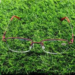 Sunglasses Red Color Rectangle Half-rim Frame Spring Temple Anti-blu Lens Women Progressive Multifocal Reading Glasses Add 75 To 400
