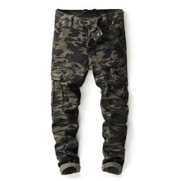 Multi-Pocket Men's Jeans Army Green Camouflage Pants Pantalones Para Hombre Vaqueros201r