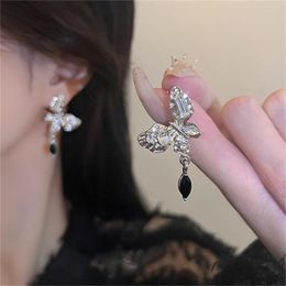 Dangle Earrings Trendy Black Zircon Butterfly Drop For Women Silver Colour Female Jewellery Accessories Birthday Gifts