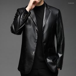 Men's Suits Spring And Autumn High-quality Leather Coat Suit Collar Top Middle-aged Casual Solid Color