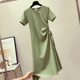 Party Dresses 2023 Green Drawstring Waist T-shirt Dress Vacation Outfits For Women Casual Summer Sundress Jumper Skirt