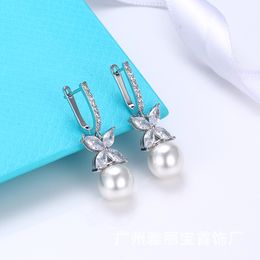S925 sterling silver love clover designer stud earrings for women luxury brand full diamond butterfly engagement charm pearl ear rings earring earings jewelry