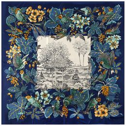 Bohemia Flower Hillside Twill 100% Silk Scarf Women Square Bird Print Scarves Kerchief for Ladies Shawl Echarpe 130 130258L