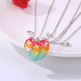 Pendant Necklaces 3Pcs/set Cartoon Magnetic Drip Oil Butterfly Heart-shaped Friend Necklace For Girls BFF Friendship Jewellery Gift