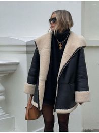 Women's Leather High Quaility Autumn Winter Women Fur Coat 2023 Thick Warm Long Sleeve Tops Female Street Jacket Streetwear Outwear Black