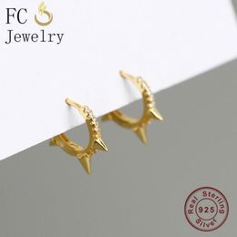 FC Jewelry Real 925 Silver Punk Rock Style Gold Color Rivet With Zirconia Piercings Huggies Hoop Earring For Women 2020 Fashion276Y