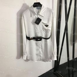 Women Casual Dress White Black Shirt Dresses With Belt Long Sleeve Street Style Midi Dress289N