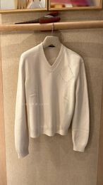 Loro Piano Winter Womens Knit Casual White V-neck Rhombic Cashmere Sweater