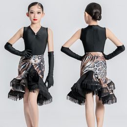 Stage Wear 2023 Latin Dance Performance Costumes For Girls Sleeveless Bodysuit Split Skirts Suit Chacha Rumba Tango Dress DN16263