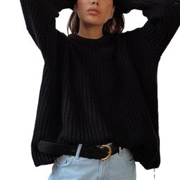 Women's Sweaters Autumn Loose Sweater 2024 Thick Cosy Lazy Knitwear Solid Colour Knit Cable Round-Neck Long Sleeve Pullovers Tops