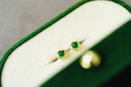 Stud Earrings Solid 18k Gold 0.4ct Nature Emerald Gemstones Diamonds Studs For Women Fine Jewellery Birthday Presents