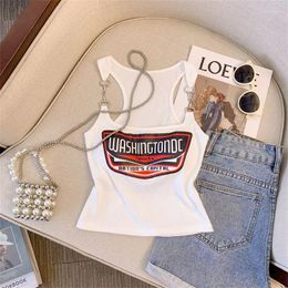 Women's Tanks Spice Girl Letter Print Slip Invisible Shoulder Strap Short Vest With Chest Pads Outer Wear Tops Summer