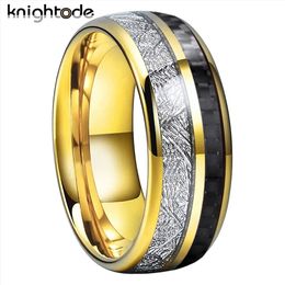 Wedding Rings 3 Colors 8mm Men's Tungsten Carbide Band White MeteoriteBlack Carbon Fiber Inlay Valentine Engagement Ring Dome Polish 231007