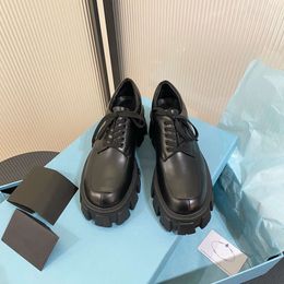 Туфли Ботинки Gear Muffin на толстой подошве Liu Wen's Same Type of Lefu Shoes, черные с ребристым принтом в британском стиле, маленькая кожаная шнуровка, одинарная