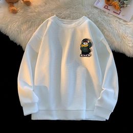 Men's Hoodies Spring And Autumn Round Collar Waffle Bear Hoodie Large Size Long Sleeve T-Shirt Oversize White Black Green Gray.M-5XL